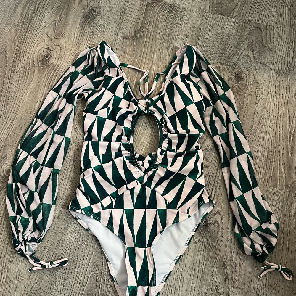 Geometric Green One-Piece Swimsuit